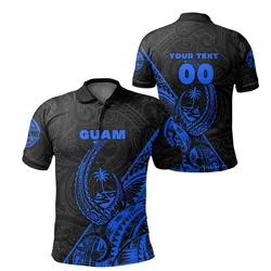 (Custom Personalised) Guam Rugby Polo Shirt Polynesian Patterns Style - Blue LT16