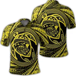 Hawaiian Kanaka Honu Hibiscus Tornando Polynesian Yellow Polo Shirt