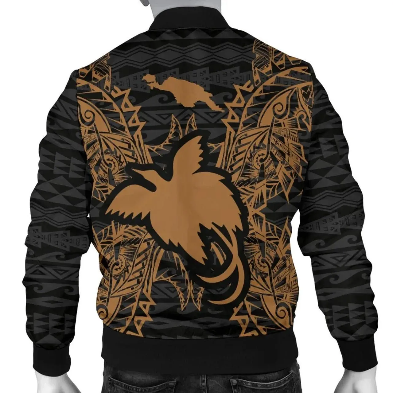 Papua New Guinea Polynesian Bomber Jacket Map Gold