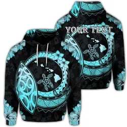 (Personalised) Hawaii Turtle Hibiscus Map Polynesian Hoodie Turquoise - AH