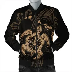 Alohawaii Jacket - Hawaiian Map Kanaka Hibiscus Turtle Gold Polynesian Bomber Jacket - AH - J4R