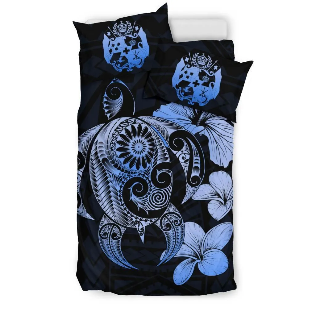 FamilyGater Bedding Set - Cover and Pillow Cases Tonga Hibiscus Plumeria Mix Polynesian Turtle Blue J1