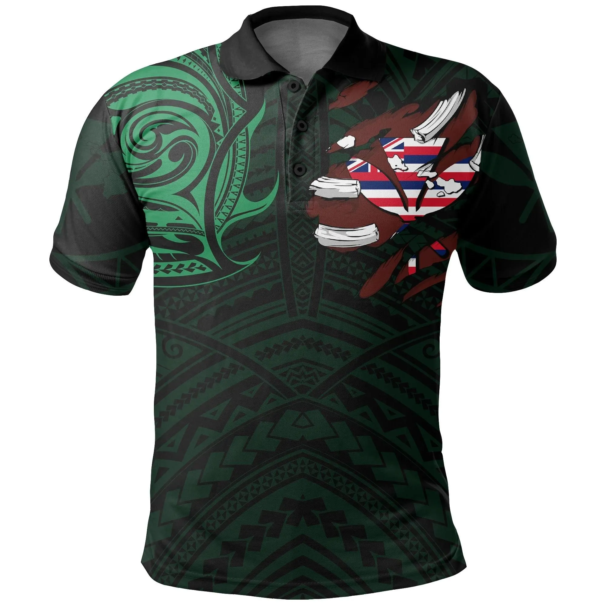 Alohawaii Shirt - Hawaiian Kanaka Polo Shirt Heart Tattoo Green - AH J1