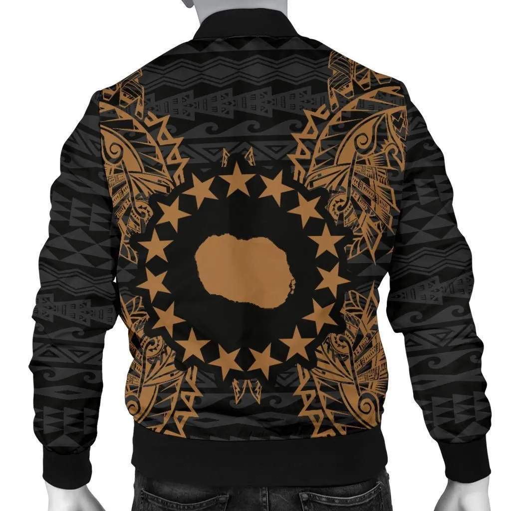 Cook Islands Polynesian Mens Bomber Jacket Map Gold