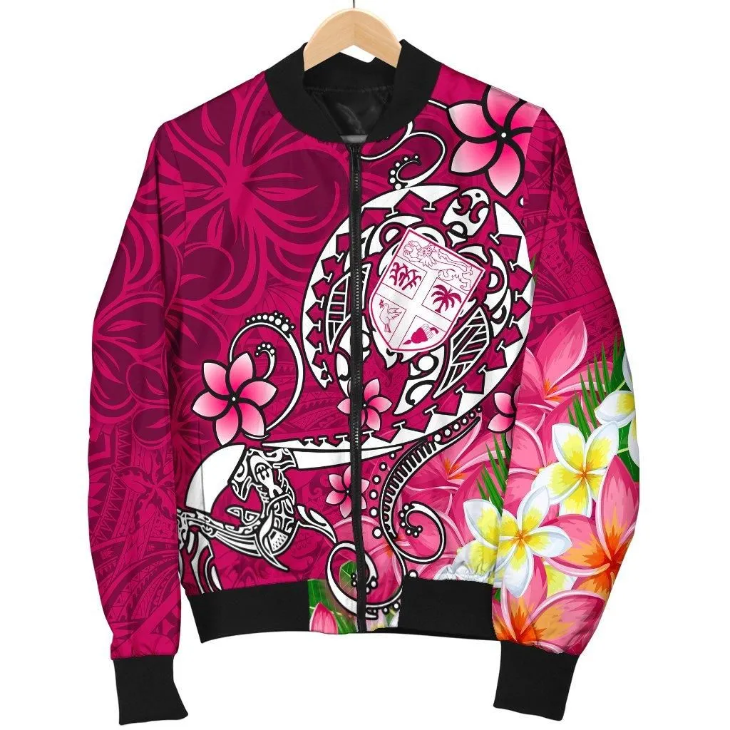 Fiji Mens Bomber Jacket - Turtle Plumeria (Pink)
