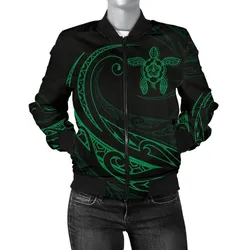 Hawaii Turtle Polynesian Womens Bomber Jacket - Green - Frida Style