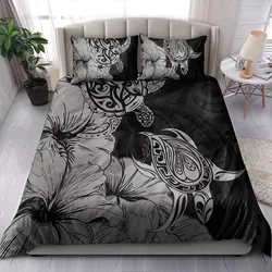 Hawaii Turtle Bedding Set Polynesian Hibiscus Art Gray