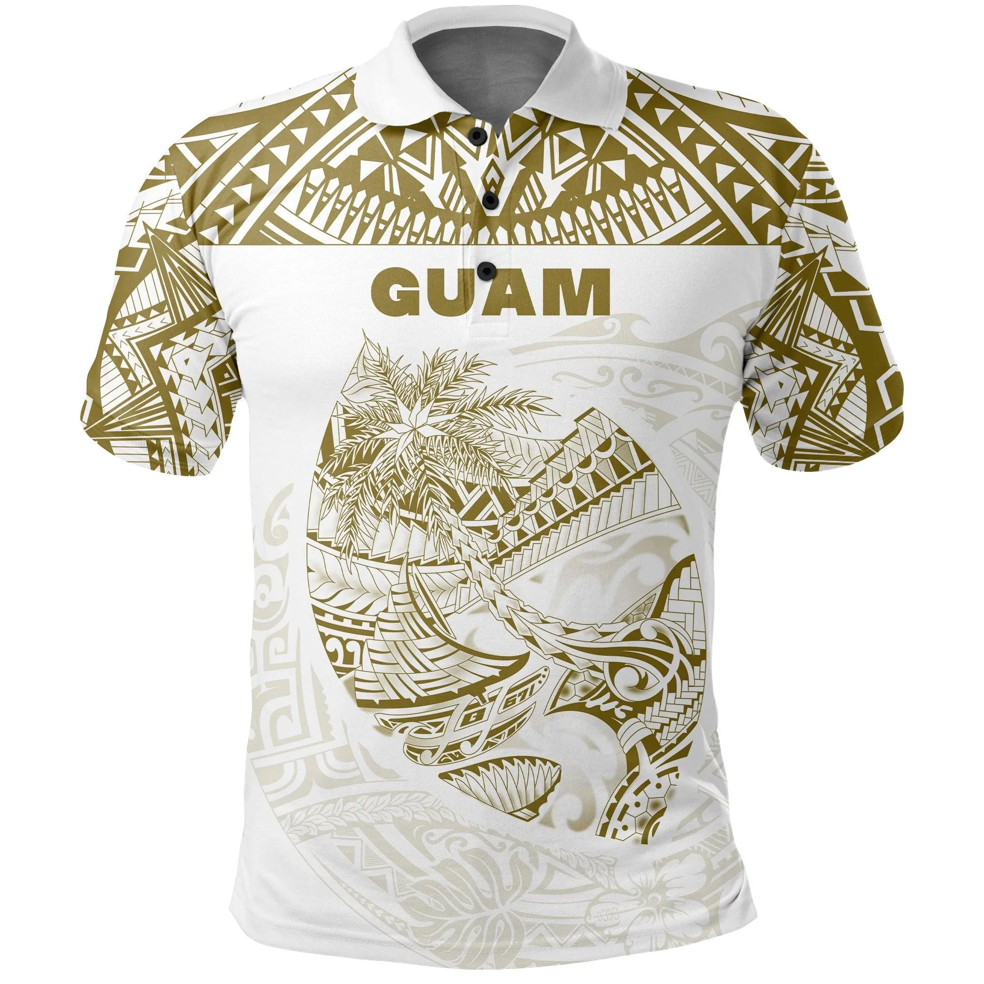 (Custom Personalised)Guam Rugby Polo Shirt Polynesian Patterns - Gold Old LT16