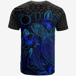 Cook Islands T Shirt - Cook Islands Flag Turtle Hibiscus Blue
