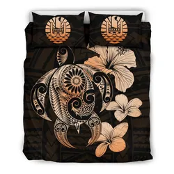 FamilyGater Bedding Set - Cover and Pillow Cases Tahiti Hibiscus Plumeria Mix Polynesian Turtle Orange J1
