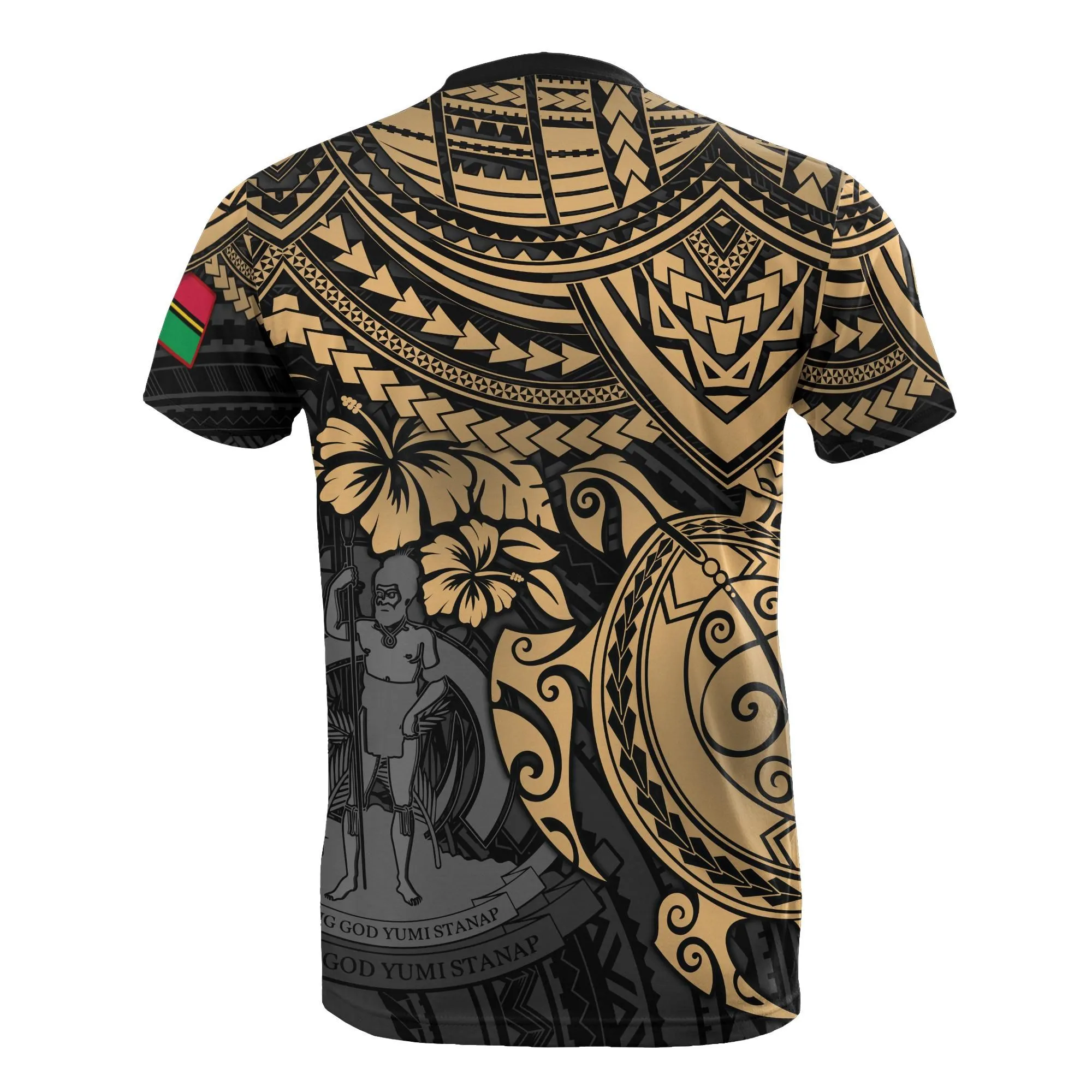 Vanuatu T shirt - Vanuatu Coat Of Arms Gold Turtle Hibiscus