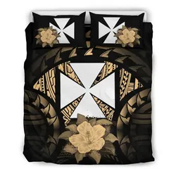 Wallis And Futuna Gold Hibiscus Black Bedding Set Bedroom Decor