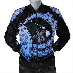Hawaii Turtle Hibiscus Map Polynesian Bomber Jacket Blue