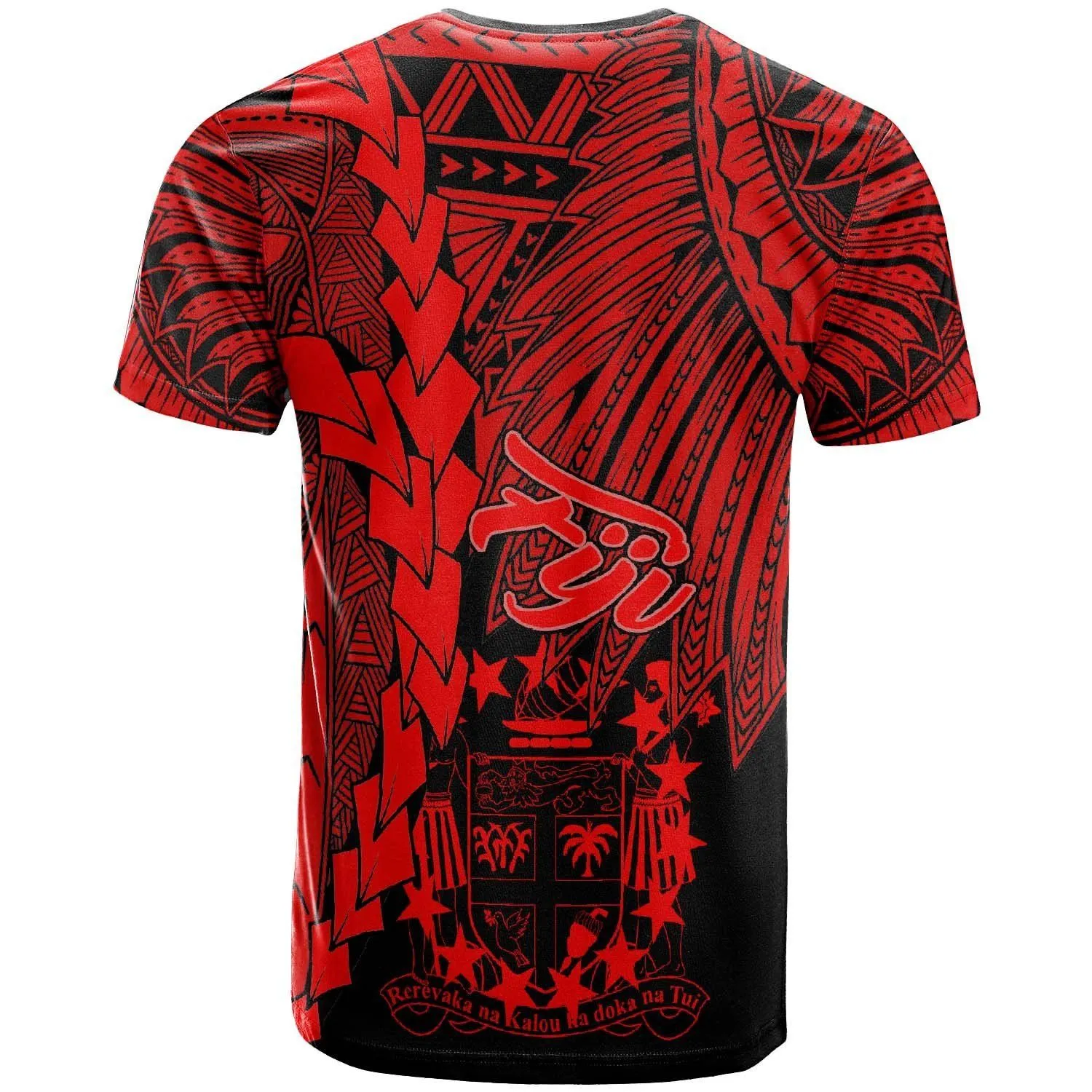 Fiji Polynesian T-Shirt - Tribal Wave Tattoo Red - BN12
