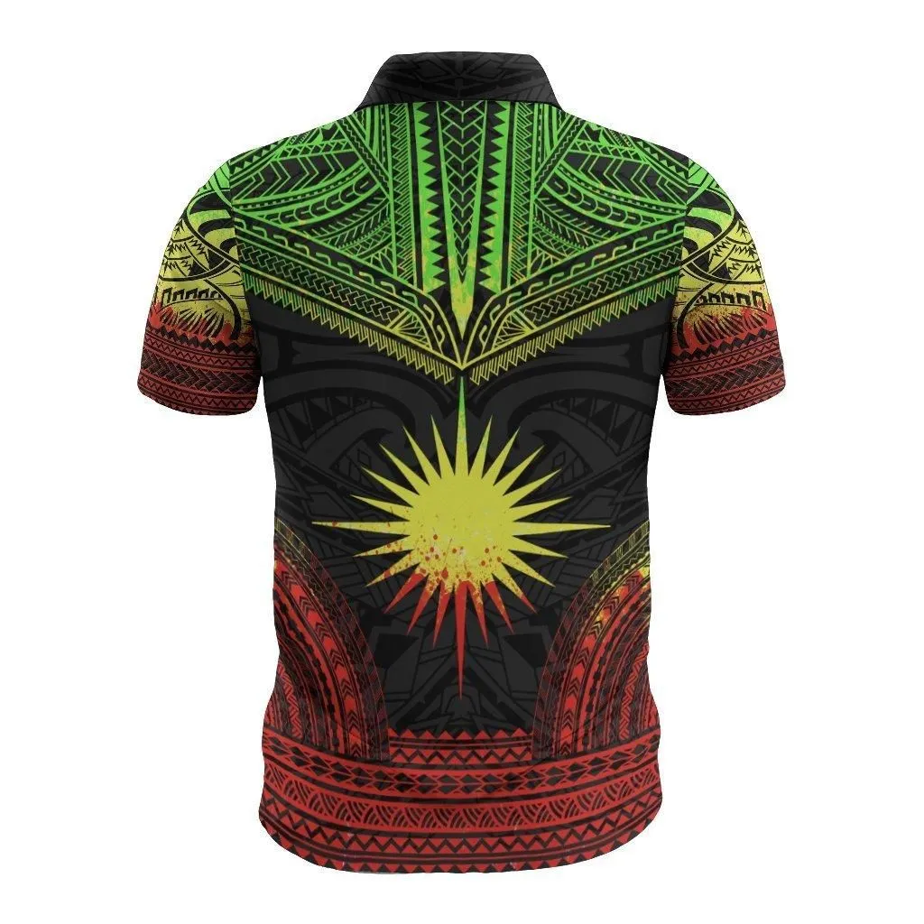 Marshall Islands Polo Shirt - Marshall Islands Flag Polynesian Chief Tattoo Reggae Version