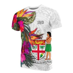 Fiji Polynesian T-shirt - Hibiscus White Pattern