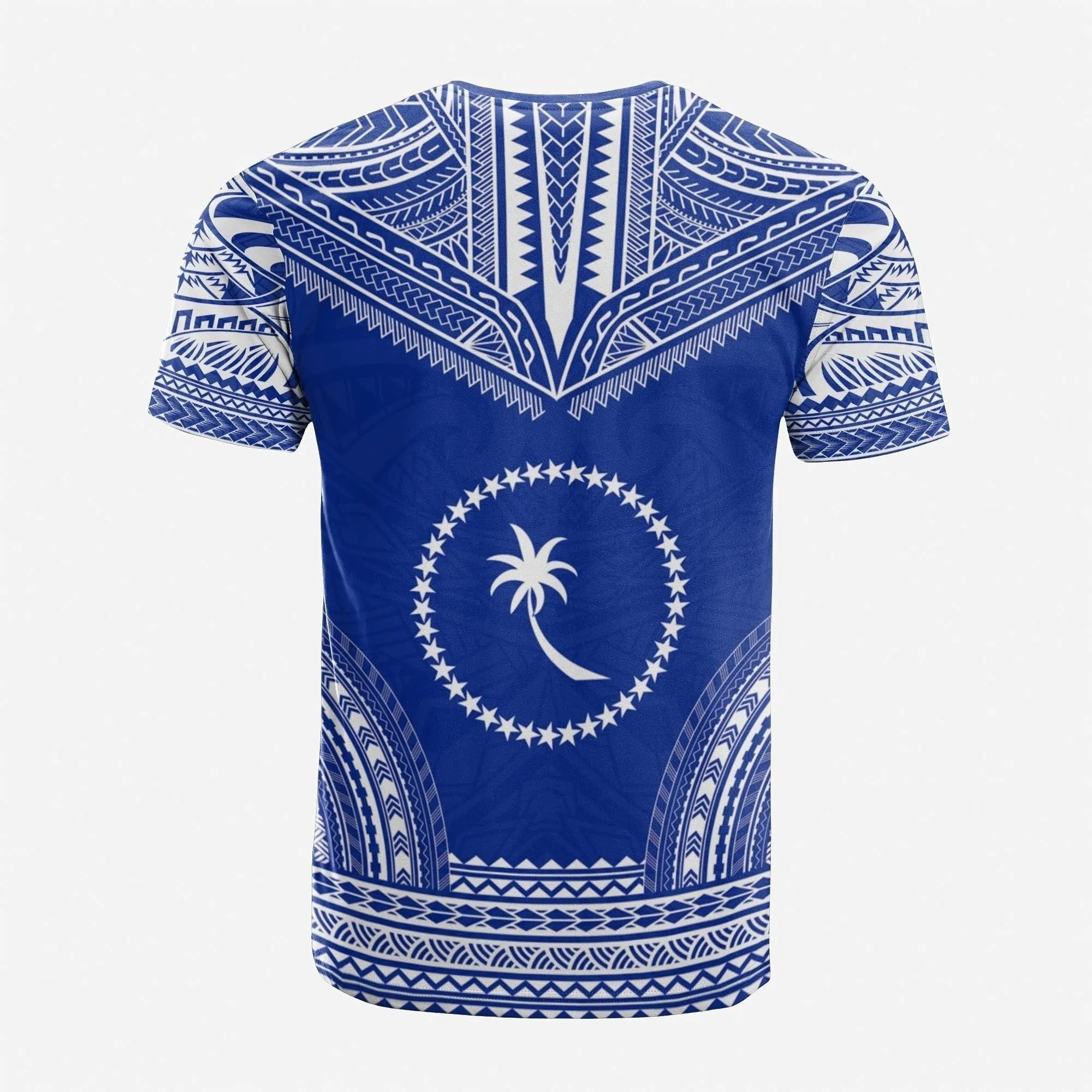 Chuuk Custom Personalised T Shirt - Chuuk Flag Polynesian Chief Tattoo Blue Version