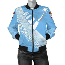 (Custom Personalised) Fiji Tapa Rugby Women Bomber Jacket version Style You Win - Blue