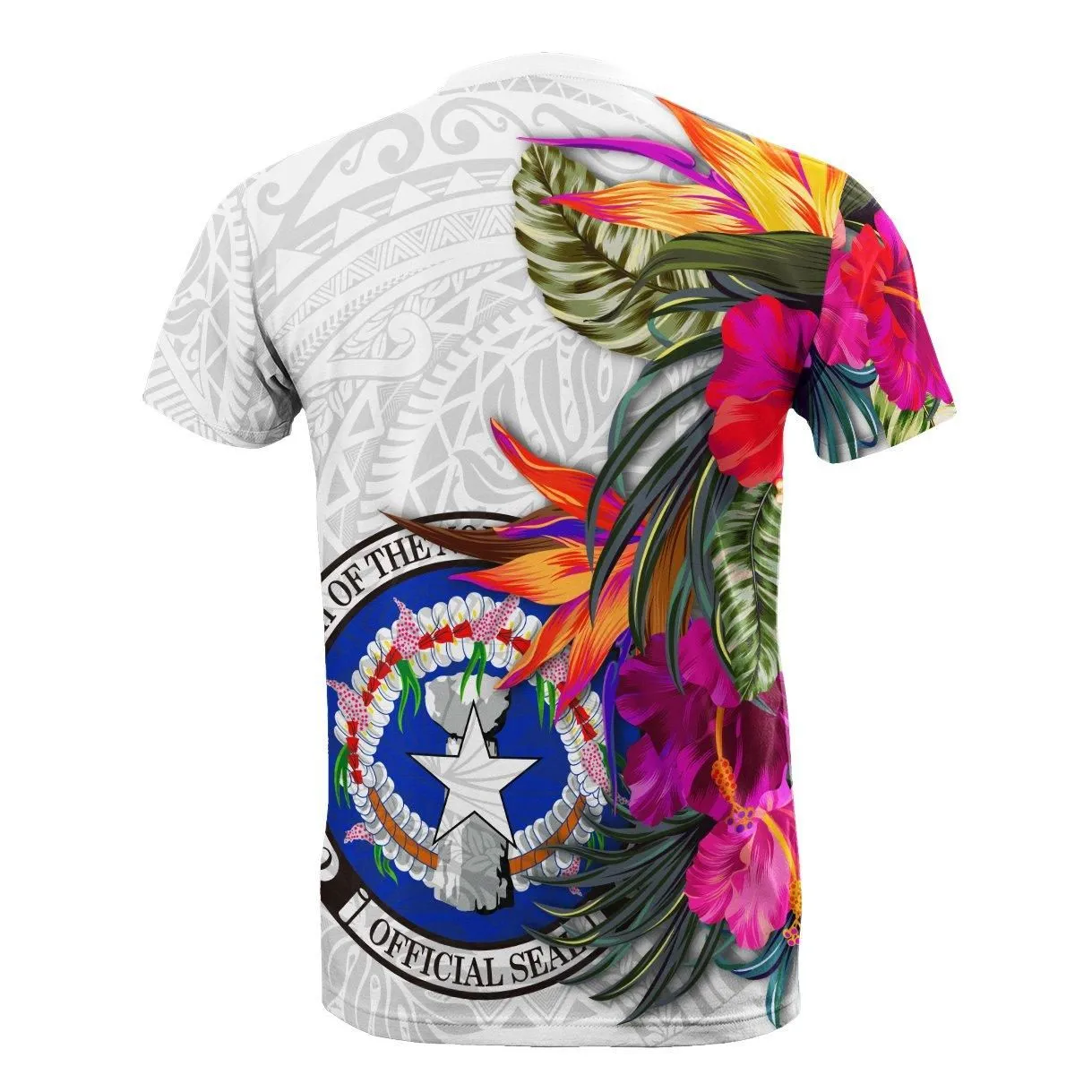 Northern Mariana Islands T-Shirt Polynesian Hibiscus White Pattern