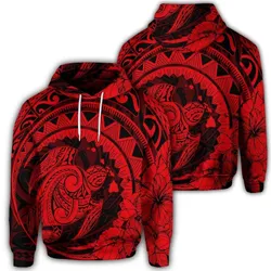Hawaiian Kanaka Honu Map Hibiscus Globular Polynesian Red Hoodie
