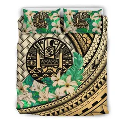 FamilyGater Bedding Set - Cover and Pillow Cases Tahiti - Lauhala Polynesian Hibiscus Gold A24
