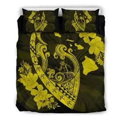 Hawaiian Fish Hook Hibiscus Banzai Surfing Polynesian Bedding Set Yellow - AH - J5