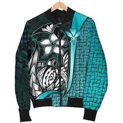 Polynesian Hawaii Men Bomber Jacket Turquoise - Turtle with Hook