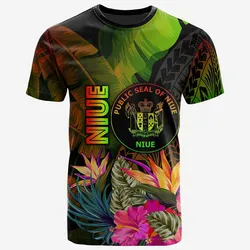 Niue Polynesian T-Shirt - Hibiscus and Banana Leaves