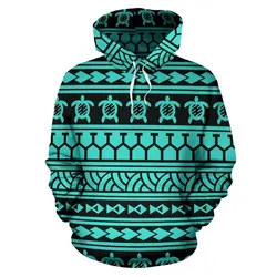 Hawaii Hoodie - Polynesian Tattoo Tribal Turquoise Pullover