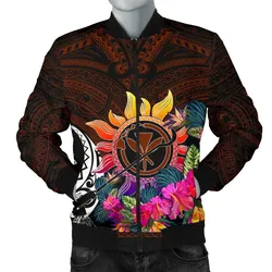 Polynesian Mens Bomber Jackets - Hawaii Kanaka Maoli & Hibiscus Flowers With Polynesian Patterns
