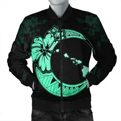 Alohawaii Jacket - Hawaiian Map Hibiscus Turtle Polynesian Moon Bomber Jacket Turquoise - AH - JR