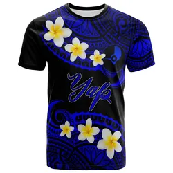 Yap Custom Personalised T-Shirt - Plumeria Polynesian Vibe Blue