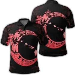 Hawaiian Map Hibiscus Turtle Polynesian Moon Polo Shirt Red