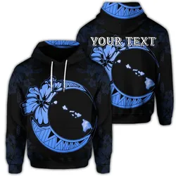 (Personalised) Hawaiian Map Hibiscus Turtle Polynesian Moon Hoodie Blue - AH