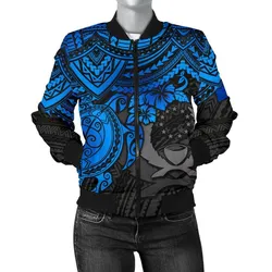Pohnpei Polynesian Bomber Jacket (Women) - Polynesian Blue Turtle - BN15