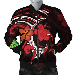 FamilyGater Jacket - Hawaiian Turtle Hibiscus And Plumeria Flower Polynesian Bomber Jacket - AH - J4R