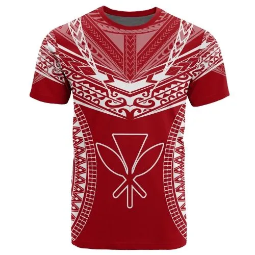 Hawaiian Kanaka Map Football Jersey T-Shirt - Red And White - Roger Style - AH