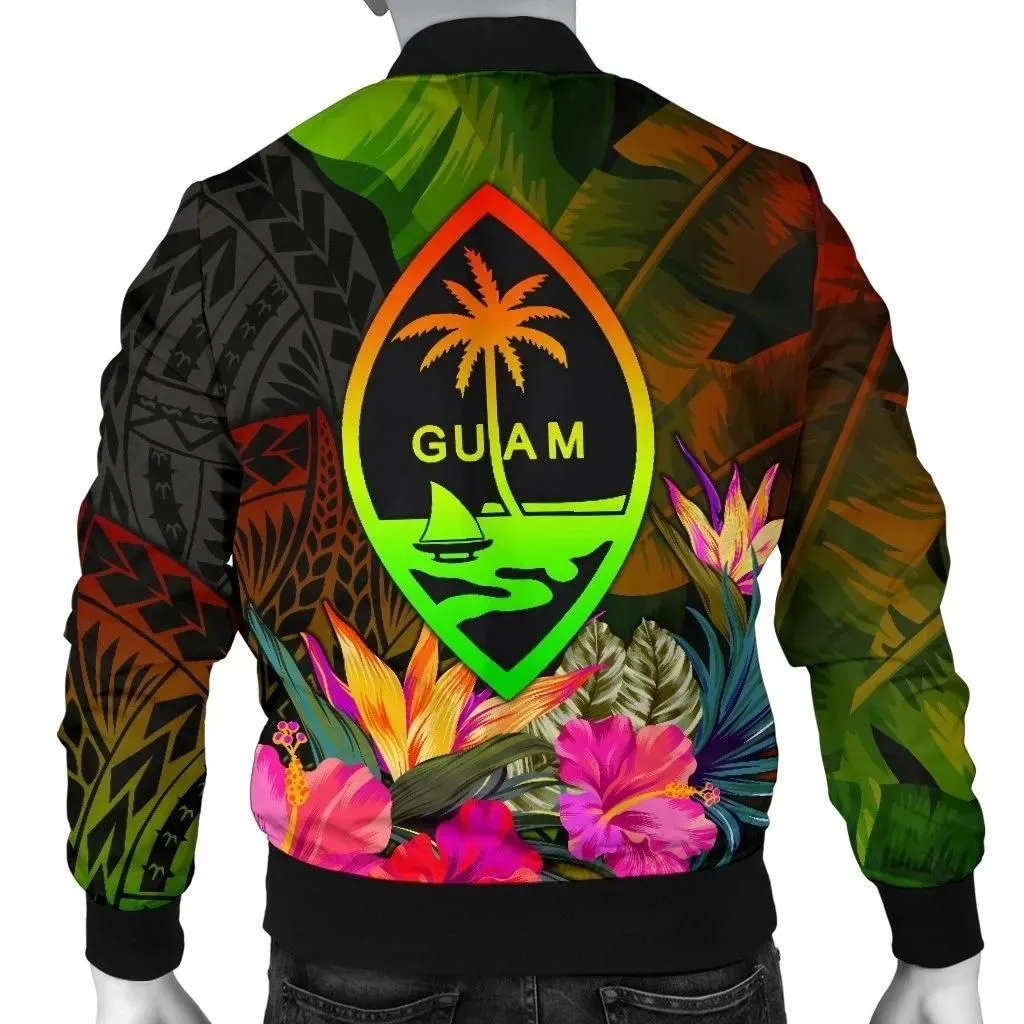 Guam Polynesian Men's Bomber Jacket -  Hibiscus and Banana Leaves - BN15