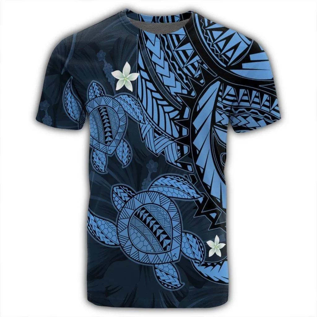 Hawaii Polynesian Turtle Hibiscus T-Shirt - Pastel Blue - AH