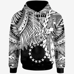 Cook Islands Polynesian Hoodie - Tribal Wave Tattoo White