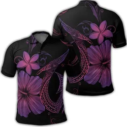 Hawaiian Fish Hook Hibiscus Plumeria Polynesian Polo Shirt - Pink - AH