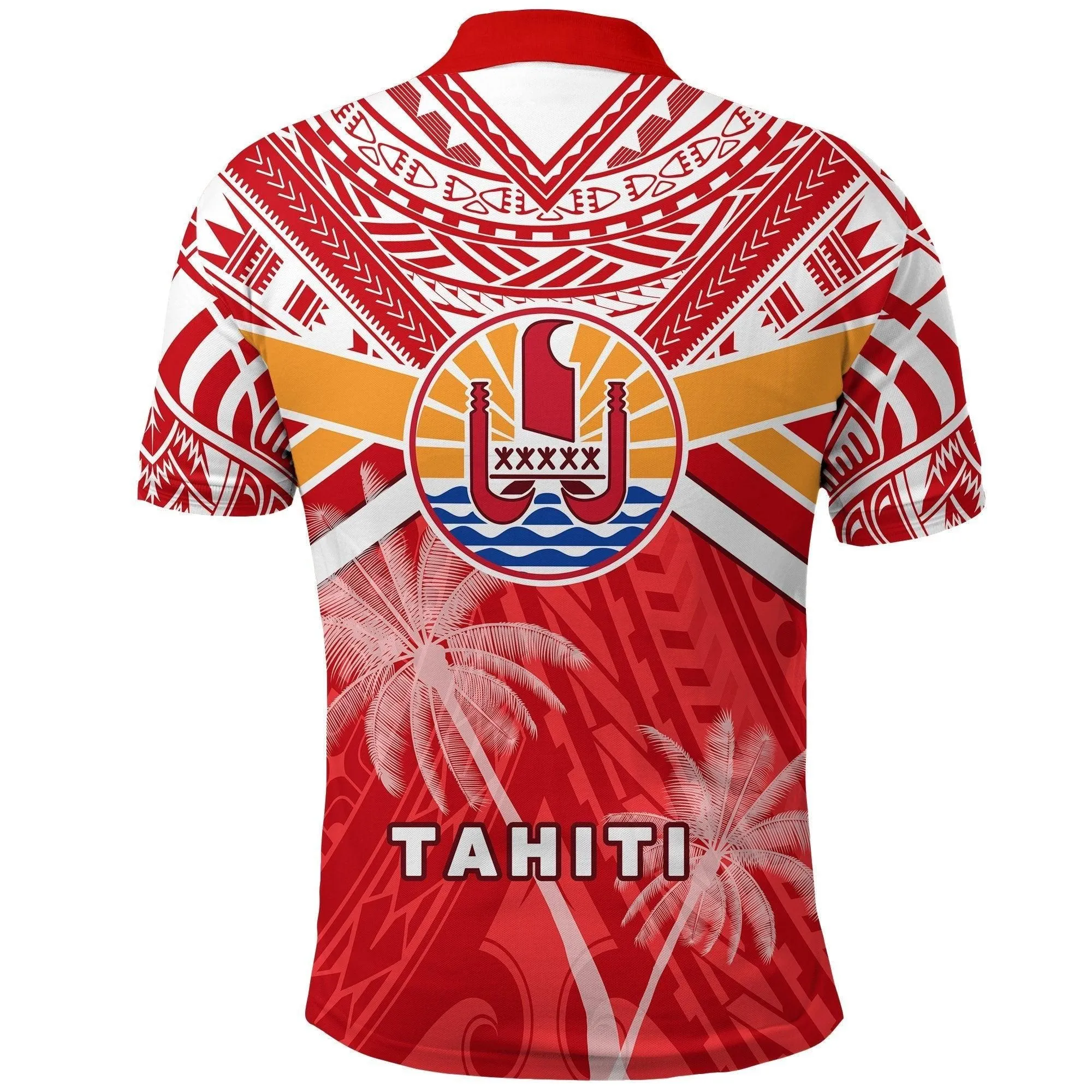 (Custom Personalised) Tahiti Rugby Polo Shirt Polynesian Coat Of Arms and Flag