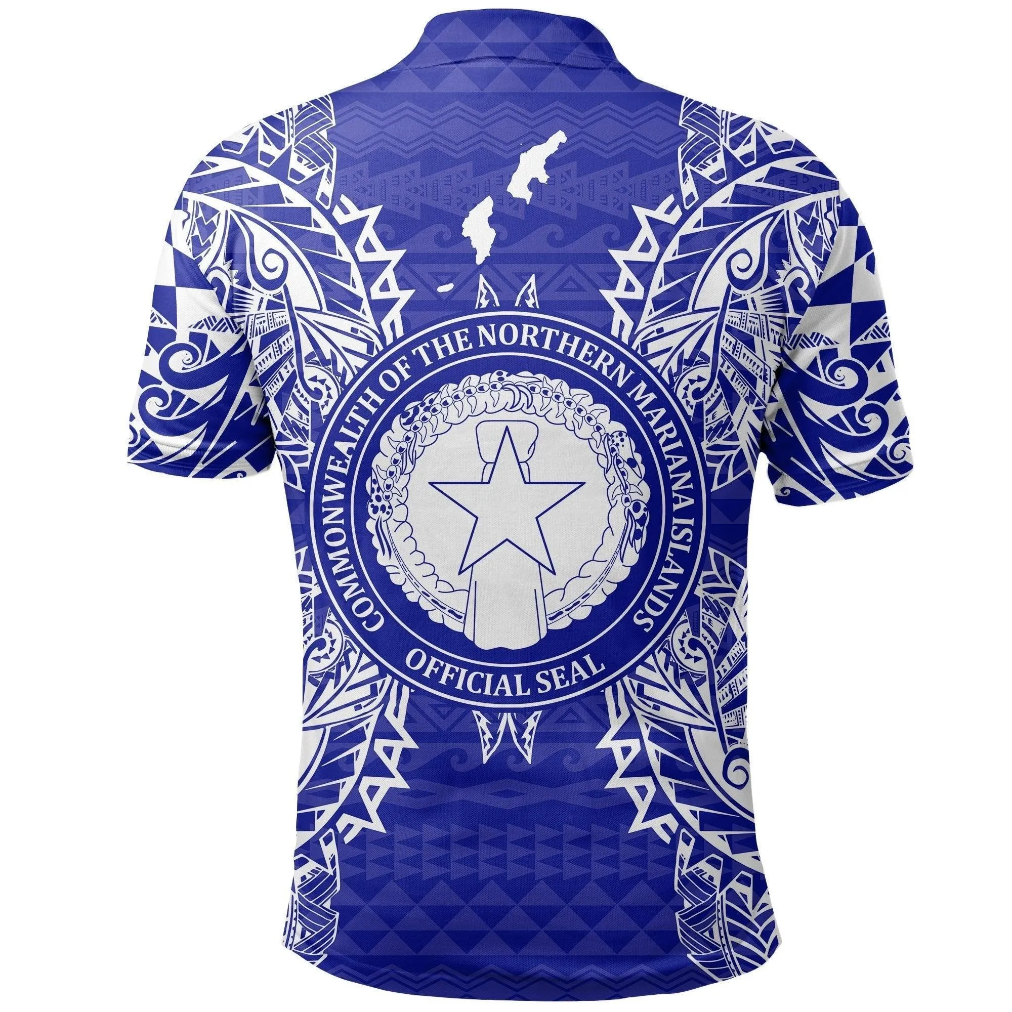 Northern Mariana Islands Polo Shirt - Northern Mariana Islands Seal Map Polynesian Tattoo Blue