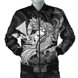 Hawaiian Map Hula Girl Hibiscus Kanaka Polynesian Bomber Jacket - White