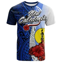 New Caledonia Polynesian T-shirt Coat Of Arm With Hibiscus Blue  12
