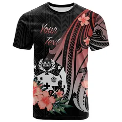 Tonga Personalised Custom T shirt - Red Polynesian Hibiscus Pattern Style