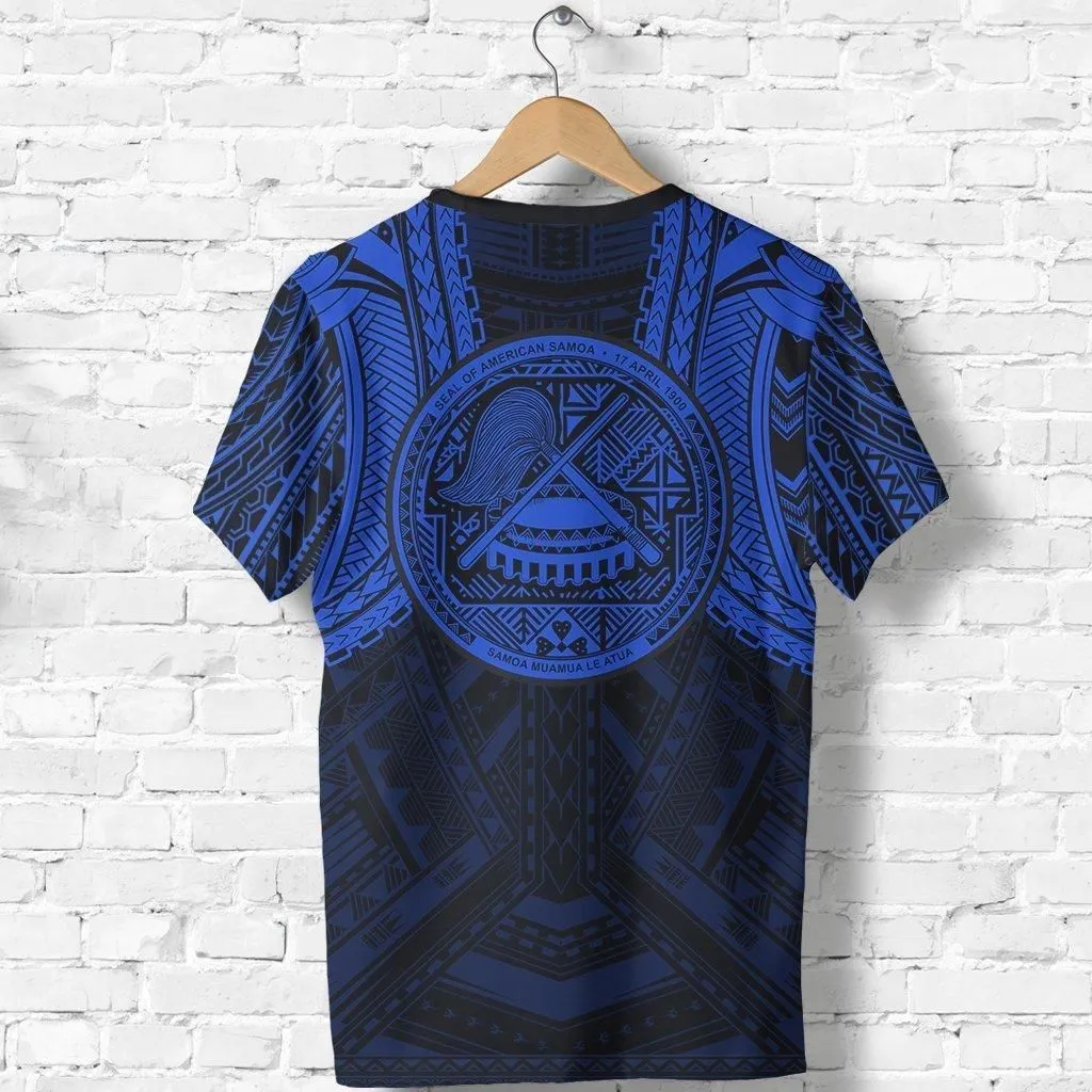 American Samoa Spirit T Shirt - American Samoa Seal Polynesian Tattoo (Blue)