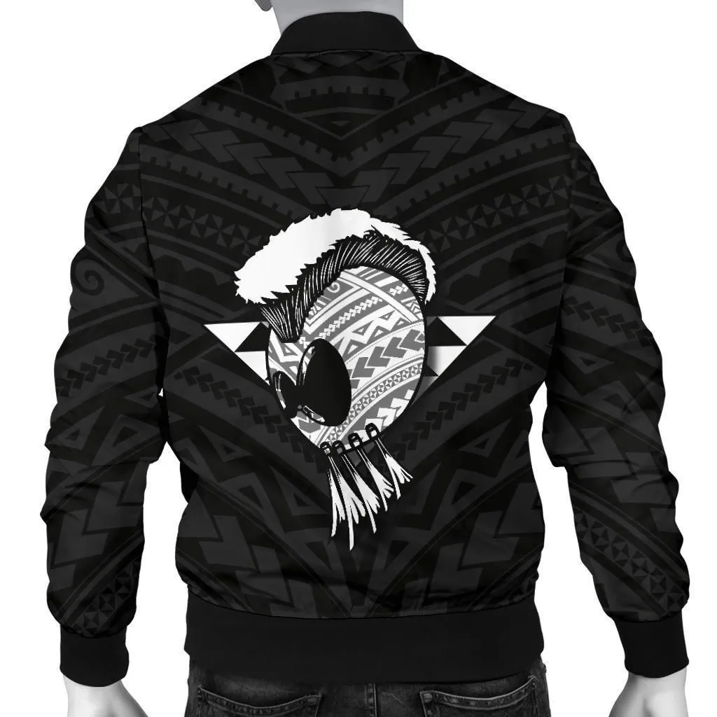 Hawaii Helmet Polynesian Kanaka Warrior Mens Bomber Jacket