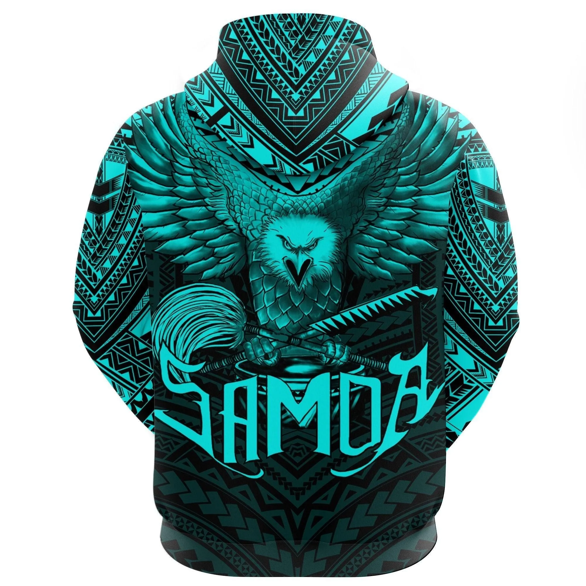 American Samoa Hoodie Eagle Tattoo Style Cyan