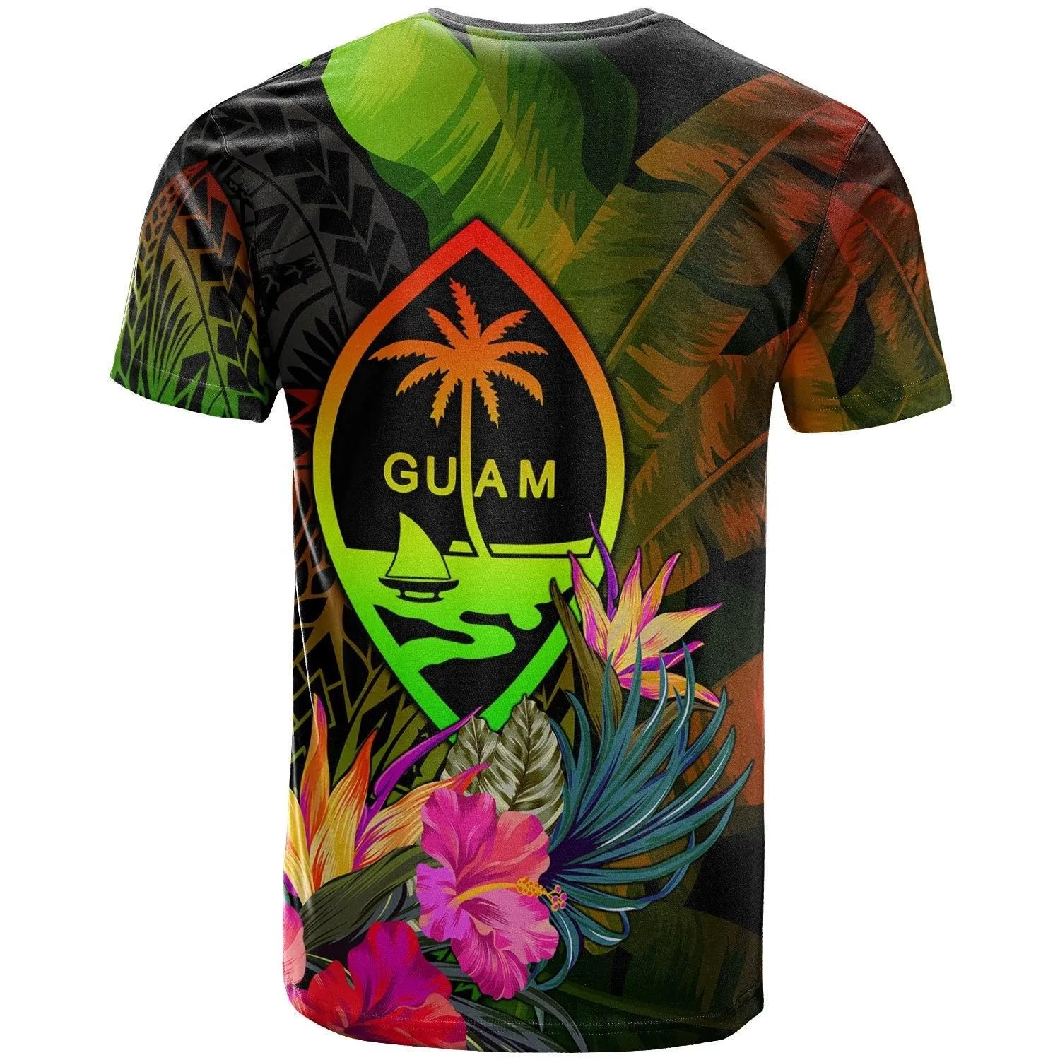 Guam Polynesian T-Shirt -Hibiscus and Banana Leaves